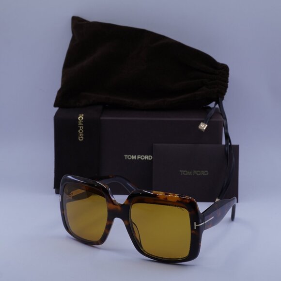 Tom Ford FT1194 52E Aurora Square Sunglasses - Havana/Brown - Picture 1 of 10